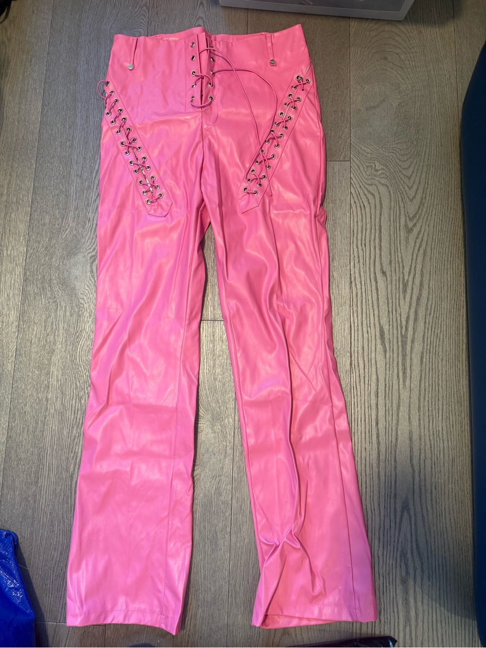 Pink Lace-Up Faux Leather Pants